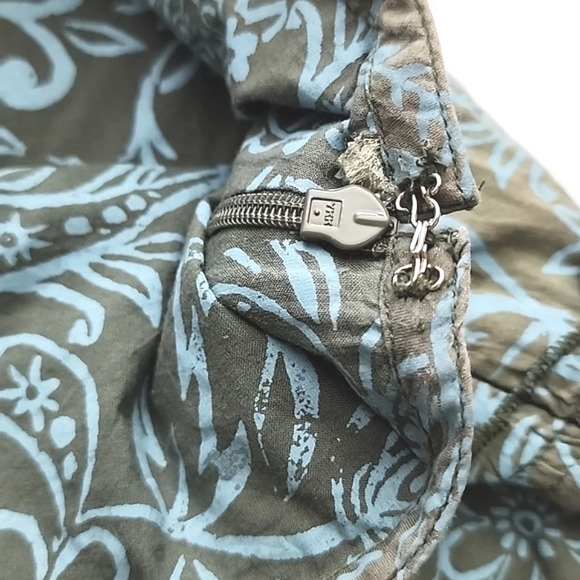 Element Skirt Blue  Floral Print Taupe Lined 100% Cotton Lightweight Size Large - Picture 7 of 11